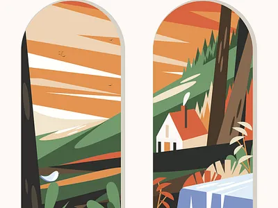 Mural autumn digital folioart geometric illustration jia yi liu landscape mural vector