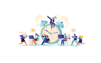 Deadline in Office adobe illustrator business businessman career clock concept deadline design digitalart illustration metaphor motivation office people teamwork time vector workaholic worker workplace