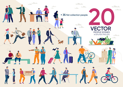 People Scenes Flat Collection activity adult boy bundle child colorful cute female flat graphic guy illustration isolated kid male outdoor people scene together vector