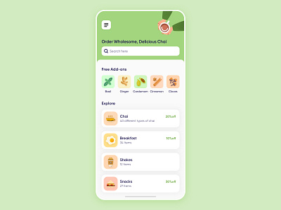 Tea Delivery App add ons app chaayos chai chaipoint clean concept design flat food icon illustration ios iphone minimal mobile search ui ux vector