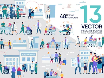 Vector Medical Scenes ambulance car computer disease doctor examination heart hospital illustration lab laboratory medical outline pediatrician physician profession research surgery vector visit