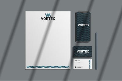 Vortex Analytics Stationary adobe illustrator adobe photoshop analytics brand design brand identity branding design gradient graphic design logo logocore monogram software vector