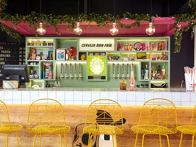 Mikkeller + La Neta at Nørrebro bar color colorful copenhagen decoration furniture interior interiordesign interiors mexico restaurant restaurant branding