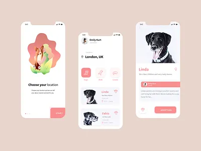 ๐Mobile App - Pets Adoption ๐ adoption animals app charity clean creative design dog illustration interaction line icons minimal pet adoption pet app pet care pink social uidesign uiux ux flow