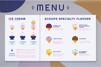 Scoops Ice Cream Co. Menu brand identity branding design ice cream brand ice cream menu design identity design menu design