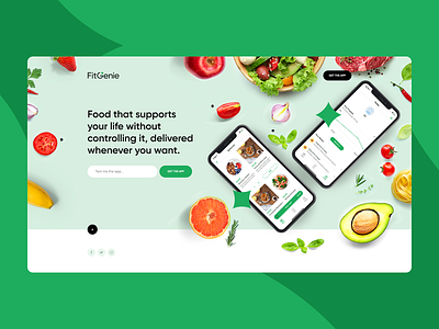 FitGenie ✨ app design fintess food healthy illustration iphone landingpage minimalistic mobile mockup onepage ui ux web webdesign webdesigner website