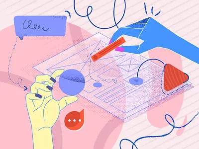 hands illustration team work vector wireframing