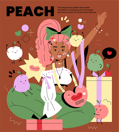 Pee-eachhh animation apple book character girl graphic idol illustration illustrator love music peach pear poster vector