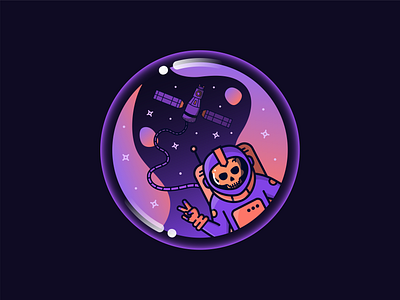 Lost in Space astronaut bubble galaxy human icon illustration magic orb peace peace sign skull space space shuttle spaceman stars vector