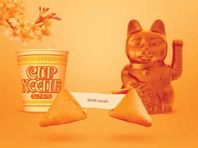 Good Fortune cherry blossom color design design art japan kawaii lucky cat maneki manekineko noodles orange ramen
