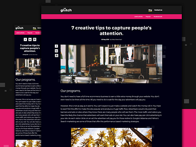 Gliitch blog article blog blogpage dark dark theme gliitch glitch marketing sketch webdesign