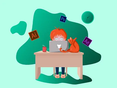 Hello dribbble! art boy cat character design design flat hellodribbble illustration illustrator vector work