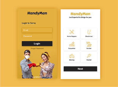 Handyman Mobile UI clean design design elegant fixit handyman home inspiration layoutdesign minimal mobile ui new services trends ui ux