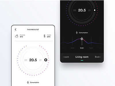 Thermostat black chart concept consumptio darkmode mobile thermostat ui wheel white