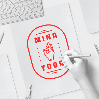 MINA YOGA LOGO branding creative design hand logo logo design minimal mockup red white wiltshire wordmark