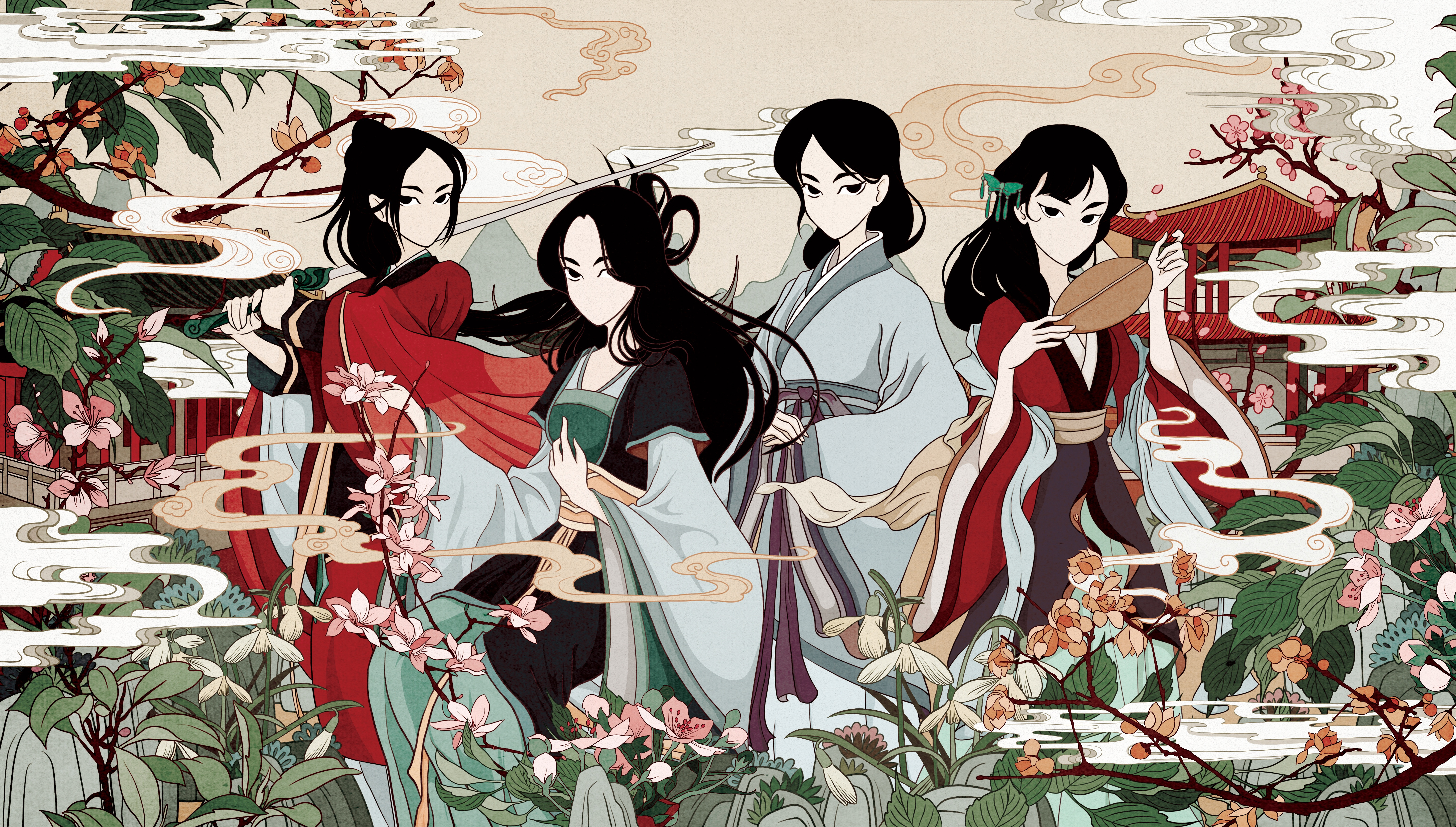 Clashing Colour artwork chinese culture ddrawing digital art girls illustration pattern plants traditional