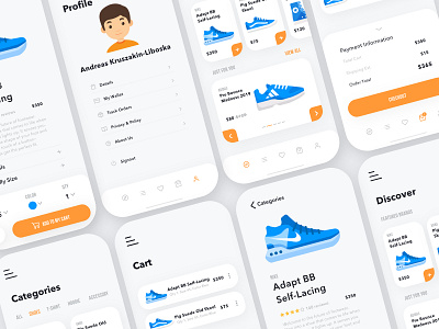 Sneaker App - Summary adidas app app design application blue converse ecommerce gray iphone iphone x mobile nike orange order screen shoes sneakers uidesign uxdesign vans