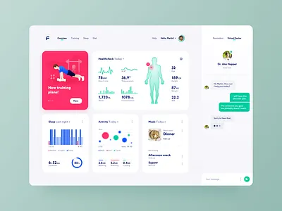 Health Check - dashboard concept chat colorful concept design dashboard flat design graphic design health illustration light navigation profile sketch statistics tool user interface ux design web design website