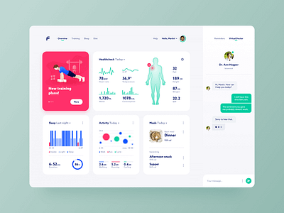 Health Check - dashboard concept chat colorful concept design dashboard flat design graphic design health illustration light navigation profile sketch statistics tool user interface ux design web design website