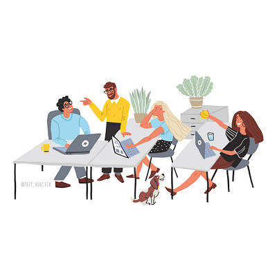 Open space work room character character design cute dog illustration illustrator it it company it logo office design office desk office space people illustration taty vovchek team teamwork vector illustration
