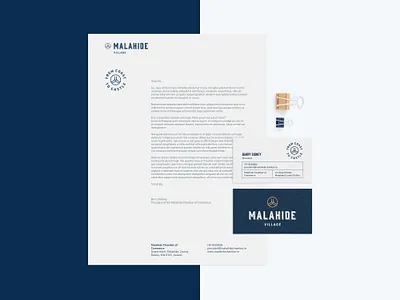 Malahide Village Stationery Set badge branding business card icon identity letterhead logo design mockup typography