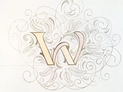 w - letter flourishes lettering sketch