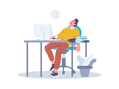 Sleep at Work character flat design illustration sleeping workplace workspace