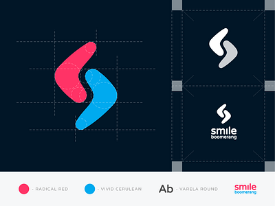 Smile boomerang logo design ai artificial intelligence boomerang design explanation gedas meskunas glogo grid layout hotel icon letters logo monogram negative space smile workflow