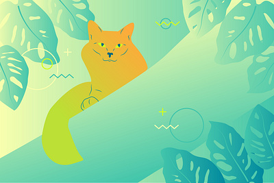 Orange cat cartoon cat design flat gradient illustration memphis orange tropical vector