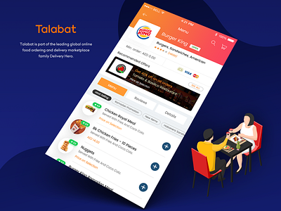 Talabat app - Menu view burger king burgers interaction design interface online food online food delivery app restaurant menus user experience user experience design user interface visual design