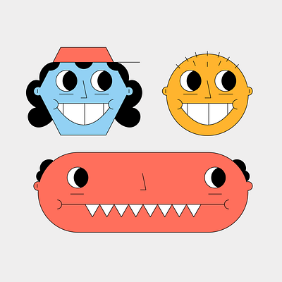 Heads Study blue cartoon character creature design face flat funny graphic illustration orange portrait portraits red vector