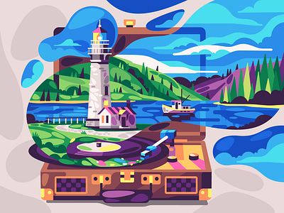 Lighthouse flat illustration landscape lighthouse simple stolz vector