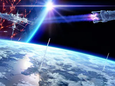 Smth in space 2d aleksey litvishkov art digital art illustration launch planet sci fi space space station starship xsolla