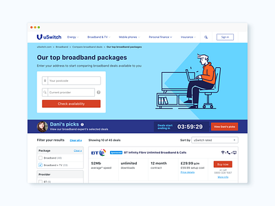 uSwitch Broadband homepage design mobile product design responsive ui ux