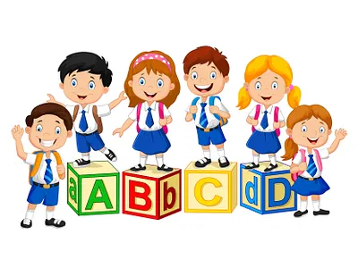 Happy school kids boy cartoon child children education elementary female girl happy illustration kids kindergarten male people preschool preschooler primary pupil school student