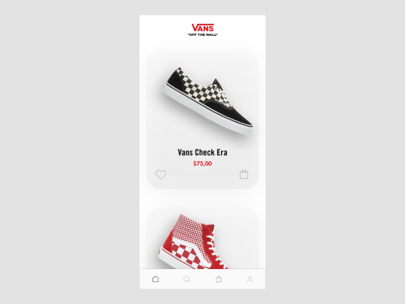 Vans App UI Redesign app design brand cool ecommerce photoshop principle prototype redesign shopping sketch sneakers streetwear ui uidesign uxdesign uxuidesign vans