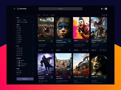 Game Sevred - filter card figma filter game game design navigation page product shop store ui ux web webdesign