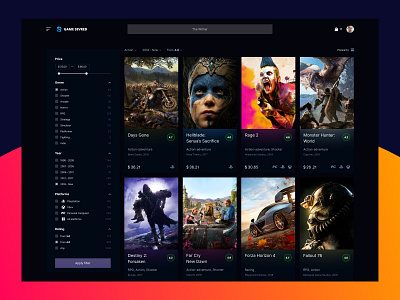 Game Sevred - filter card figma filter game game design navigation page product shop store ui ux web webdesign