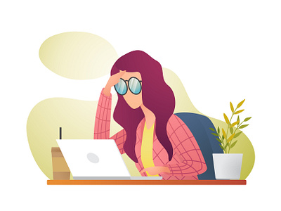 officer fever business character design fever flat gradient illustration laptop office people plant ui vector website woman work
