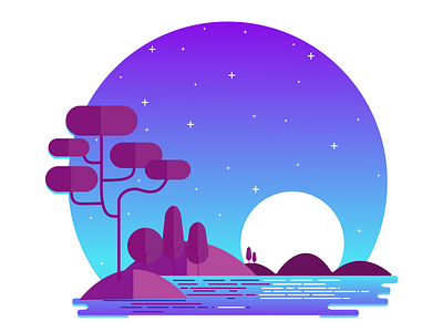 Night View illustration design gradiant graphics illustration moonlight moonshine night illustration night sky ui design vector