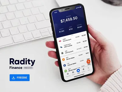 Radity Finance UI Kit - Free animation app banking chart cryptocurrency data data visulization design finance fintech free freebie ios ui ui kit ux wallet
