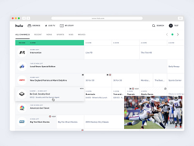 Hulu Live Guide V2 - Web Guide Light design guide hovers hulu light mode live networks pip tv ui ux ux ui video web web design