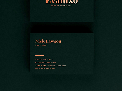 "Evaluxo" luxury furniture - Business Cards animated animation branding business card creative deluxe design foil foil stamp furniture gold gradient green identity logo luxury luxury branding luxury design minimal typography