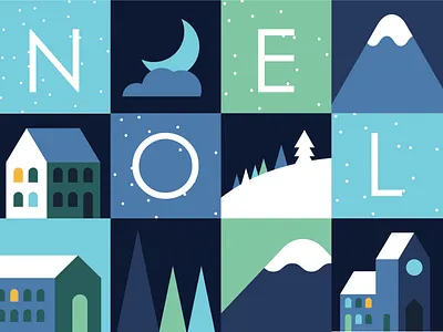 Noel building christmas geometric greeting card house moutains noel snow square stationery vector village winter