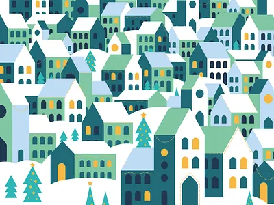 Christas Village christmas christmas tree festive geometric greeting card house houses night pattern stationery town village winter