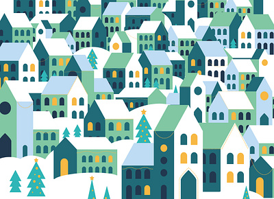 Christas Village christmas christmas tree festive geometric greeting card house houses night pattern stationery town village winter