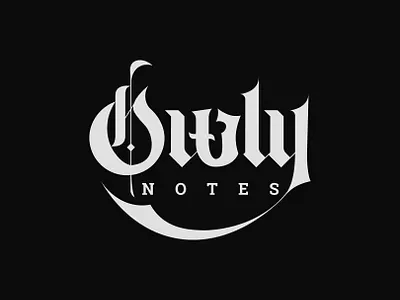 Owly Notes black white blackletter branding concept design designer graphic lettering lettermark logo minimal notes owl simple design typography vector