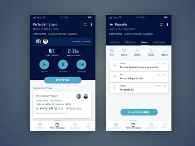 Reporting App app card dark theme dark ui list management app reporting ui ux