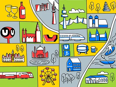 Vienna to Munich city illustration munich ubahn vienna