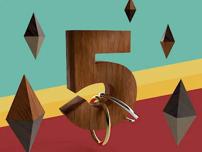 Wooden Five 3d 5 anniversary dimension five floating number wood